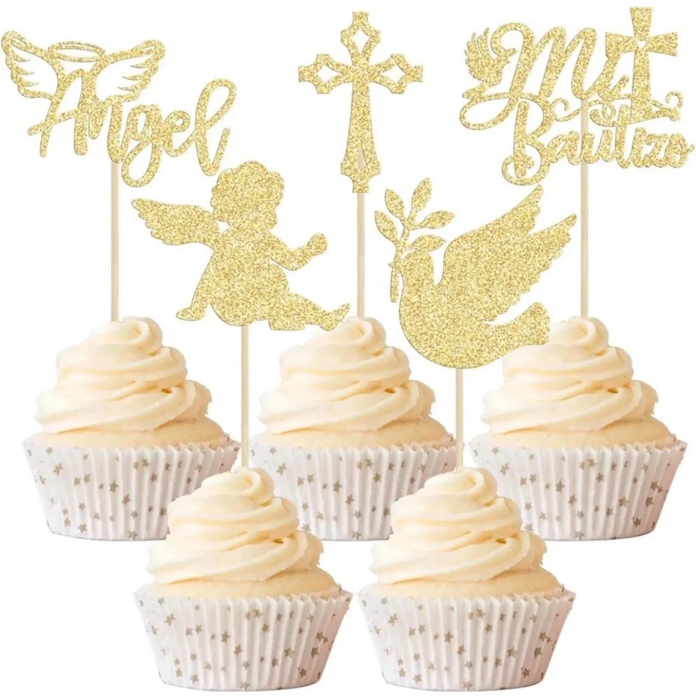 Gold 'Mi Bautizo' Cake Topper with Dove and Cross – Baptism Celebration Decor